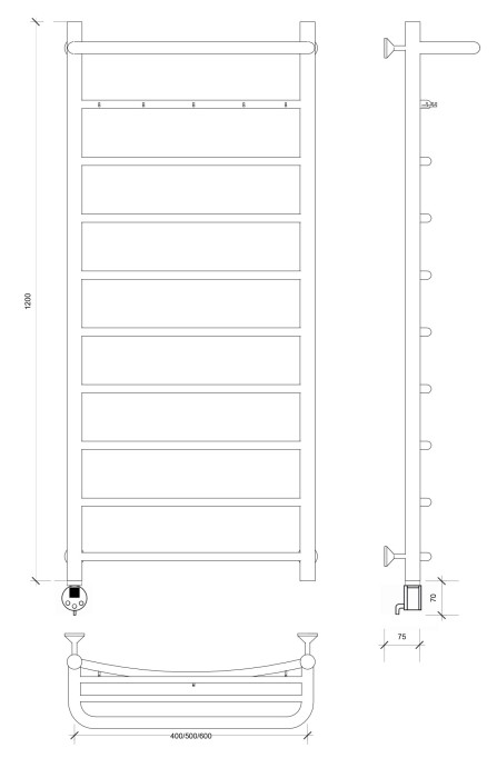 Полотенцесушитель электрический 120x40 Милан 1 КСП Secado арт. 4673739238004