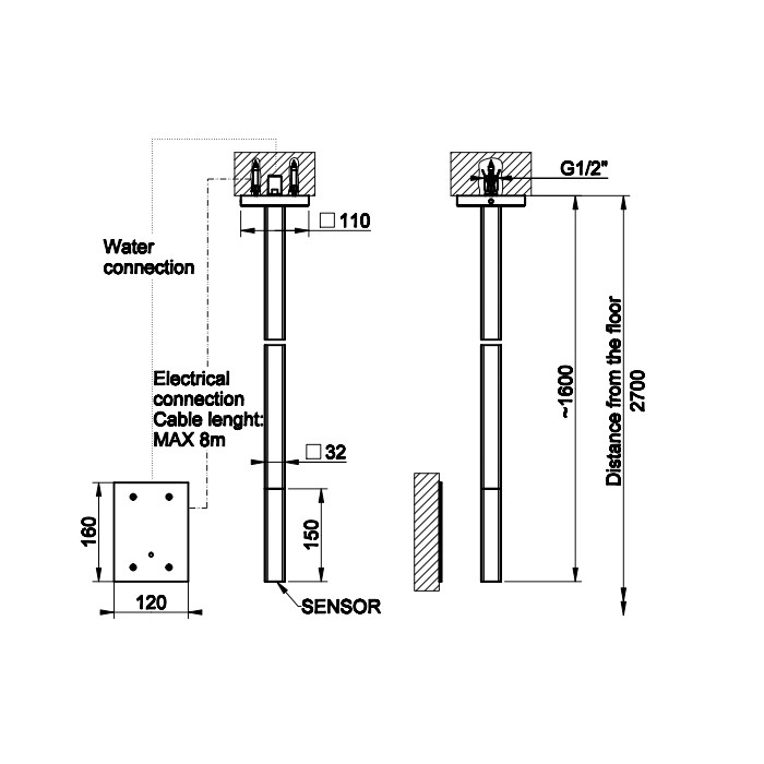 Внешняя часть для потолочного электронного смесителя с кран-фильтром для регулировки температуры и напора воды., Gessi Rilievo, хром арт. 59024#031