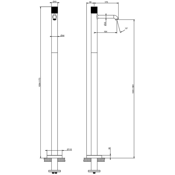 Смеситель для раковины, напольный, Gessi Habito Diamantao, black metal pvd арт. 70695#706