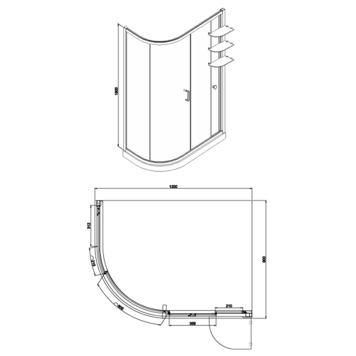 Душевое ограждение 900х1200х1900 R, без поддона, прозрачное стекло8 мм, цвет профиля серебро  Victoria, Azario арт. AZ-NNQ2131-1-R 900