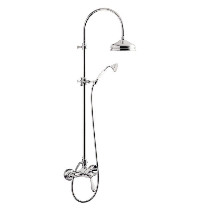 Душевая колонна настенного монтажа, с ручным и верхним душем из латуни, ручка - черная керамика, Giulini Pragamix, хром арт. 7524SWC-SCE