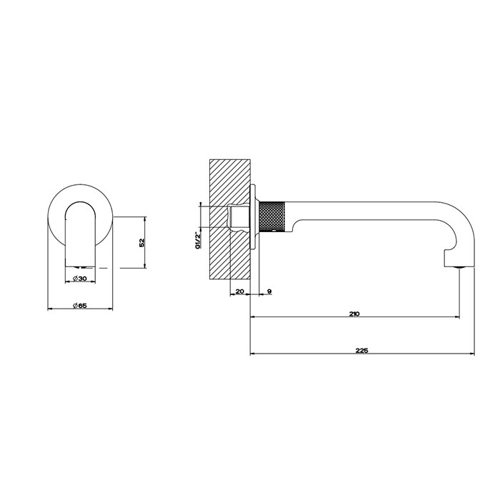 Настенный излив 21см, на 1/2”, комбинируемый с удаленным управлением (не входит в комплект), Gessi Inciso, brushed brass pvd арт. 58100#727