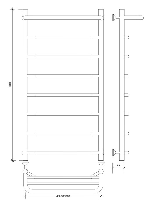 Полотенцесушитель водяной 100x50 Агата 1 СП (хром) Secado арт. 4603759402260