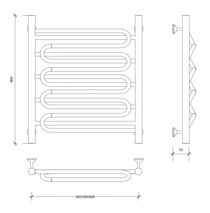 Полотенцесушитель водяной 60x60 Валенсия 3 (хром) Secado арт. 4603777446239