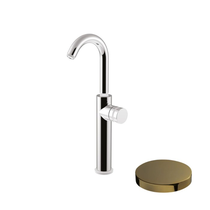 Высокий однорычажный смеситель для раковины, донный клапан, Giulini My ring deluxe, золото 24 карата арт. MR0085HAO