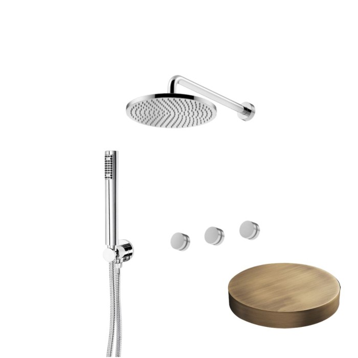 Внешняя часть для встраиваемого смесителя для душа с дивертером на 2 выхода, верхний душ из латуни, Giulini My ring deluxe, бронза матовая арт. MR0115W2KBDL-EPBROP