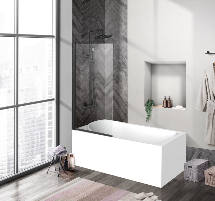 Душевая шторка на ванну 90x150 BelBagno, матовый черный, Uno арт. UNO-V-1-90/150-C-NERO