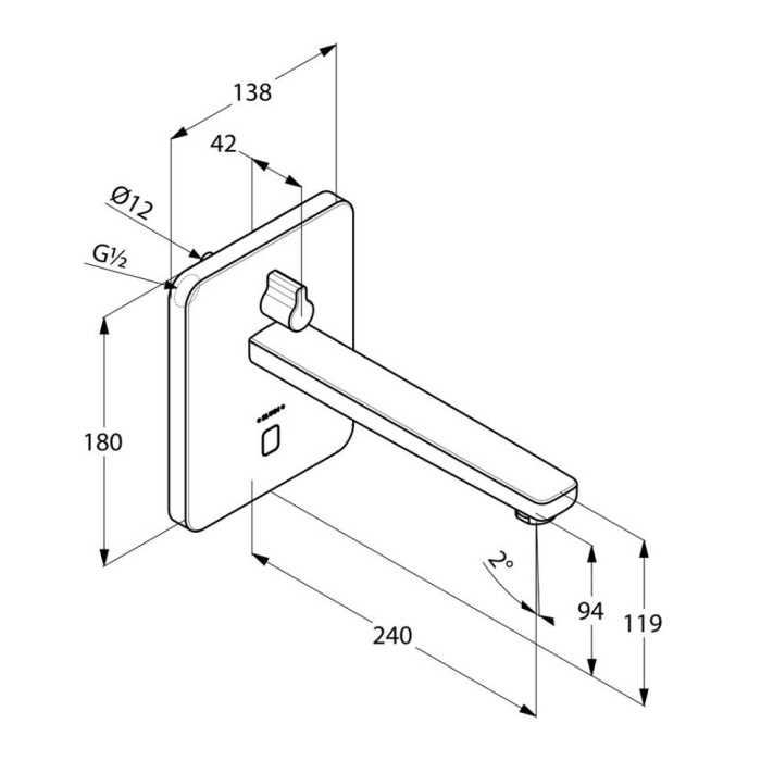 Электронный смеситель на умывальник, внешняя монтажная часть, рычаг регулировки температуры, для внутренней части 38 001 или 38 002, zenta sl Kludi, хром - 3840005