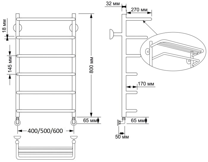 Полотенцесушитель водяной латунный  Мерида 2 (бронза) Secado арт. 4603777476922