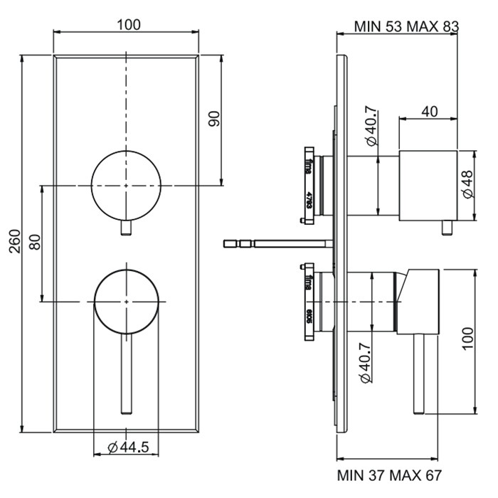 Fima Carlo Frattini Смеситель для душа встроенный, с переключателем на 2/3 источника, Spillo Steel, F3079X6INOX F4000 цвет: сталь