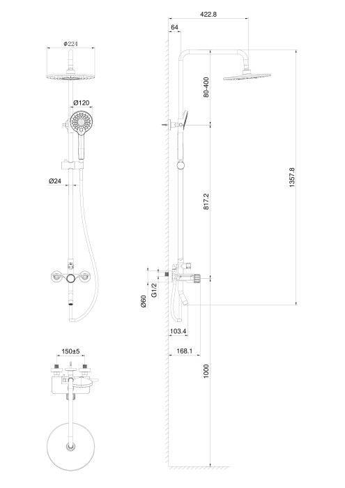 Душевая система, Wonzon & Woghand Click, WW-N3S962-MW цвет: белый