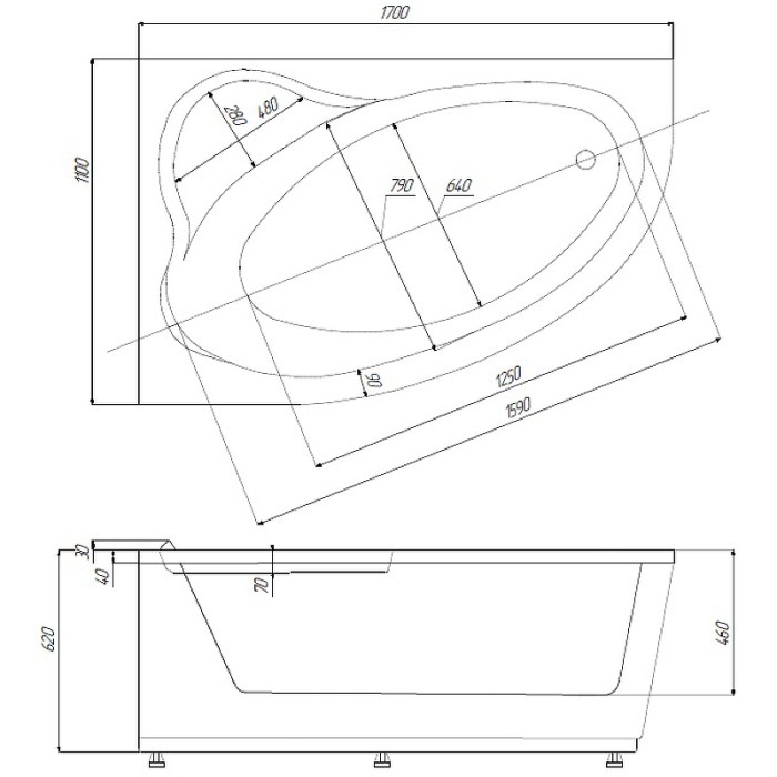 Ванна 170 лев. с фронтальным экраном (вклеенный каркас) Aquatek Фиджи арт. FID170-0000006