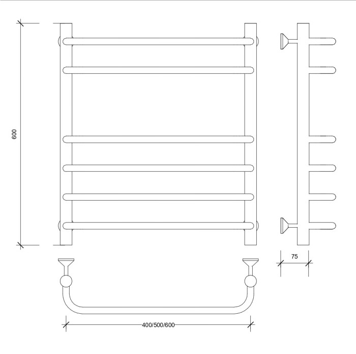 Полотенцесушитель водяной 60x50 Мерида 5 (черный) Secado арт. 4673739225998