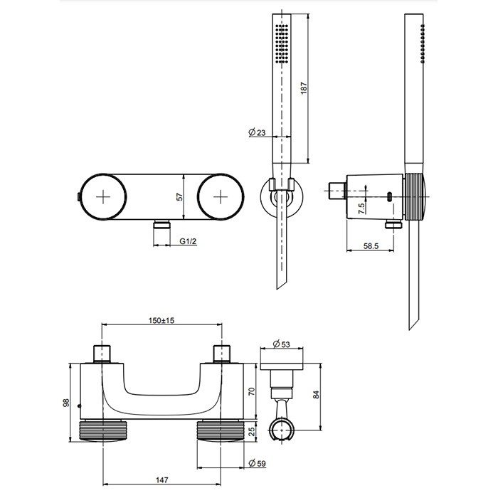 Fima Carlo Frattini Смеситель для душа, настенный, с ручным душем, Texture Collection, F5605XOR цвет: золото