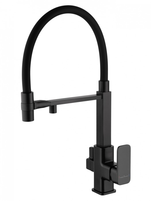 Смеситель для кухни с гибким изливом и подключением фильтра, Wonzon &amp; Woghand, WW-88458012-MB цвет: черный