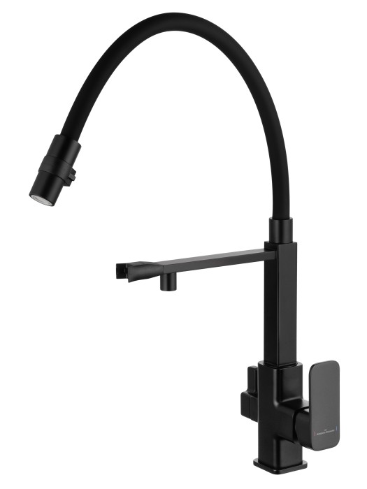 Смеситель для кухни с гибким изливом и подключением фильтра, Wonzon & Woghand, WW-88458012-MB цвет: черный