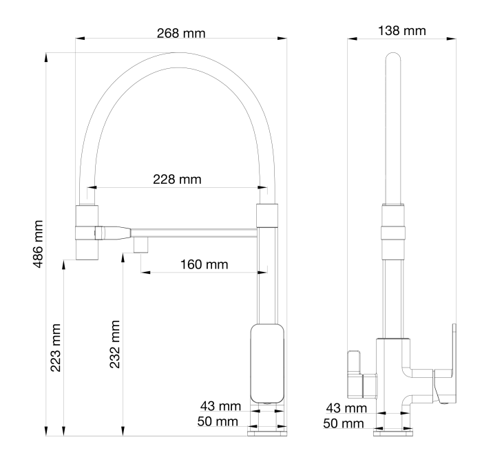 Смеситель для кухни с гибким изливом и подключением фильтра, Wonzon & Woghand, WW-88458012-MB цвет: черный