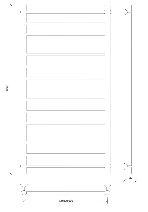 Полотенцесушитель водяной 100x60 Триада 3 (черный) Secado арт. 4673739229125