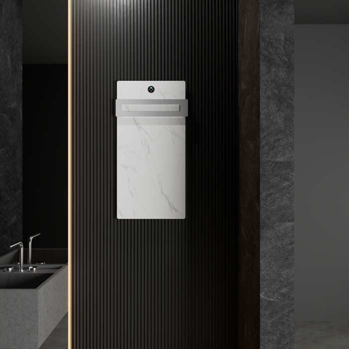 Полотенцесушитель электрический с каменной плитой Белый мрамор, Wonzon & Woghand Stuttgart, WW-A501-BR цвет: никель