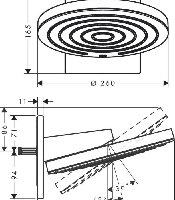 Верхний душ с настенным креплением скрытого монтажа Pulsify S Hansgrohe, черный арт. 24151670