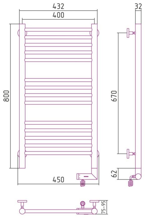 Сунержа Электрический полотенцесушитель 800x400, Богема 2.0, 31-5205-8040 цвет: матовый чёрный