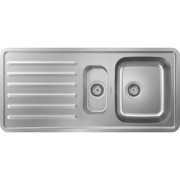 Раковина для кухни, врезная с крылом и двумя чашами 150/340, Hansgrohe S41, нержавеющая сталь арт. 43342800