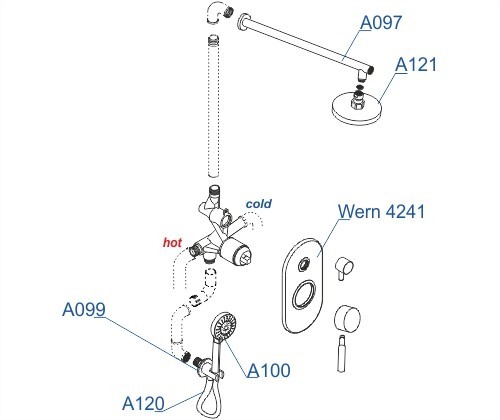 Встраиваемый комплект для душа с верхней душевой насадкой и лейкой Wern 4200 WasserKRAFT арт. A16421