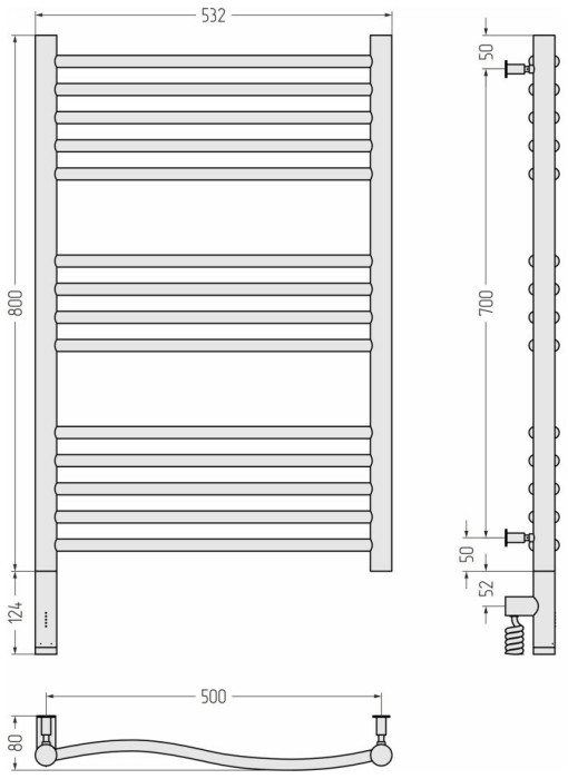 Сунержа Электрический полотенцесушитель 1000x300, Флюид 3.0, 00-5820-8050 цвет: без покрытия