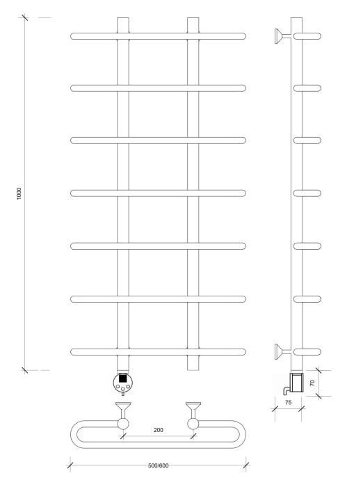 Полотенцесушитель электрический 100x20x60 Венеция 1 (черный матовый) Secado арт. 4673739233566
