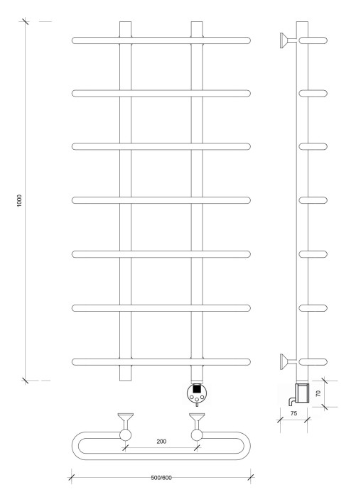 Полотенцесушитель электрический 100x20x60 Венеция 1 (черный матовый) Secado арт. 4673739233566