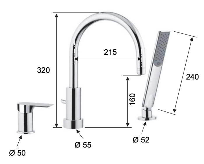 Смеситель для ванны никель матовый, Remer Infinity, внешнего монтажа I07NPO