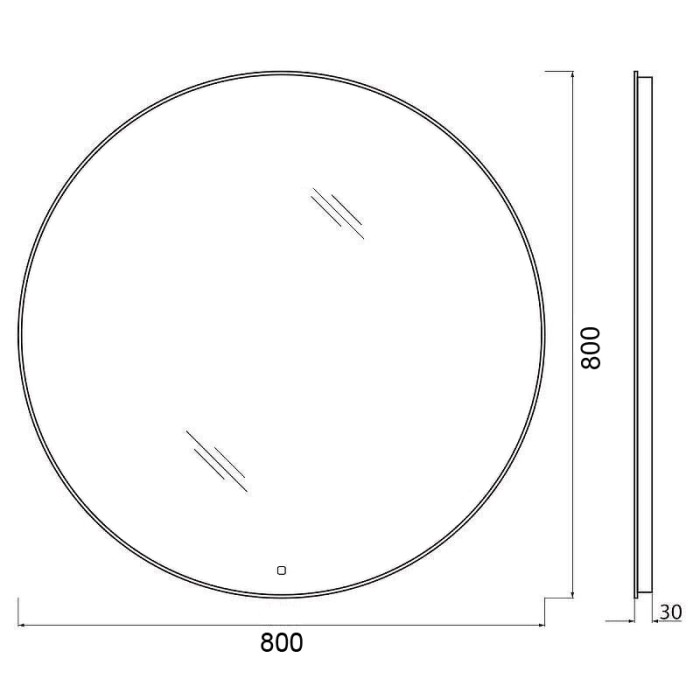 Зеркало 800х800 влагостойкое с подсветкой, сенсорный выключатель с функцией диммера, Azario Alone cerchio - CS00079362