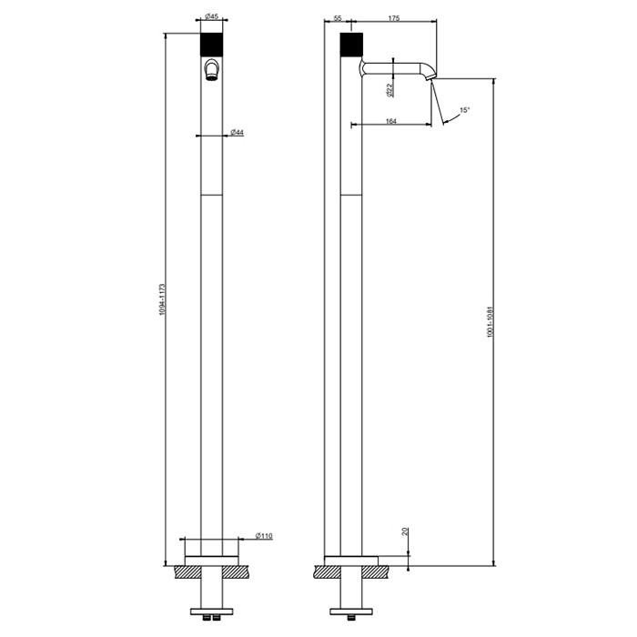 Смеситель для раковины, напольный, Gessi Habito Rigato, black metal pvd арт. 70595#706