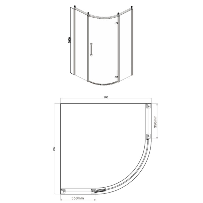 Душевое ограждение 900х900х2000 L без поддона, прозрачное стекло 8 мм, цвет профиля золото  Ontario, Azario арт. AZ-NBB2231-L 900 GOLD