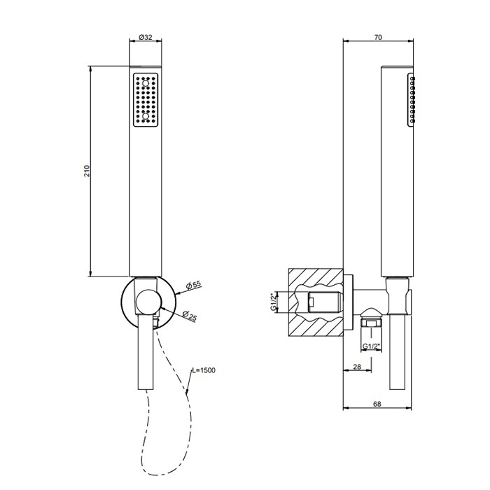Душевой гарнитур, состоящий из вывода воды, держателя, шланга 1,5м и лейки, Gessi Emporio shower, black xl арт. 38726#299