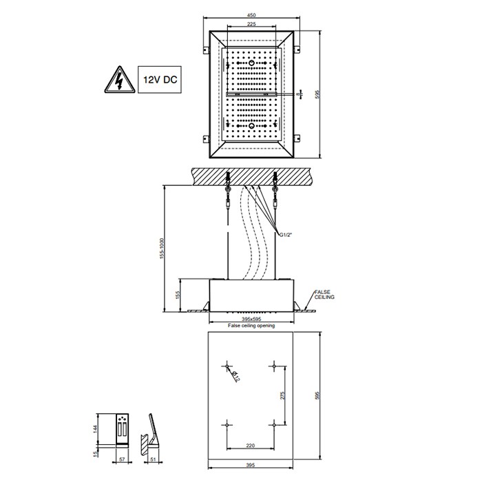 Верхний душ 30х50см., потолочный, режимы: троп.ливень, водопад, распыление, хромот., пульт упр., Gessi Afilo, блестящая сталь арт. 57409#279 57010#238