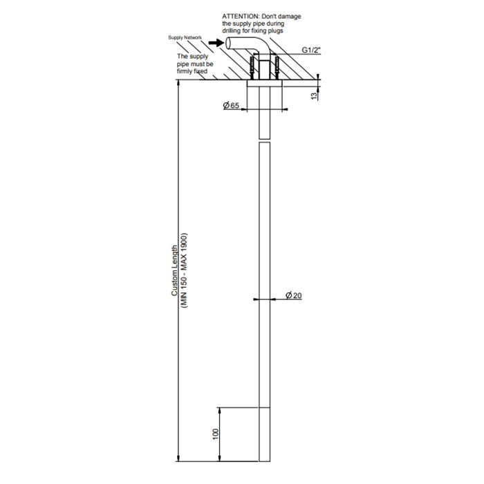 Излив потолочный, для удаленного управления, длина под заказ(36.5-190см), Gessi 316, black арт. 54096#299