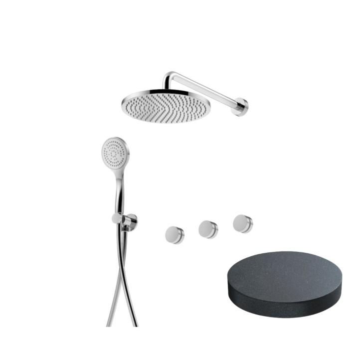 Внешняя часть для встраиваемого смесителя для душа с дивертером на 2 выхода, верхний душ из латуни, Giulini My ring deluxe, графит арт. MR0115W2KBDL-EPGF