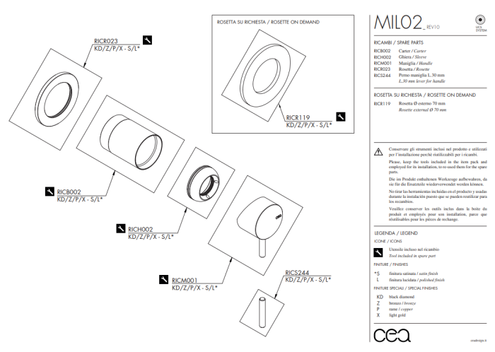 Смеситель для душа Cea Design MILO360 встраиваемый, цвет сатинированная сталь арт. MIL02