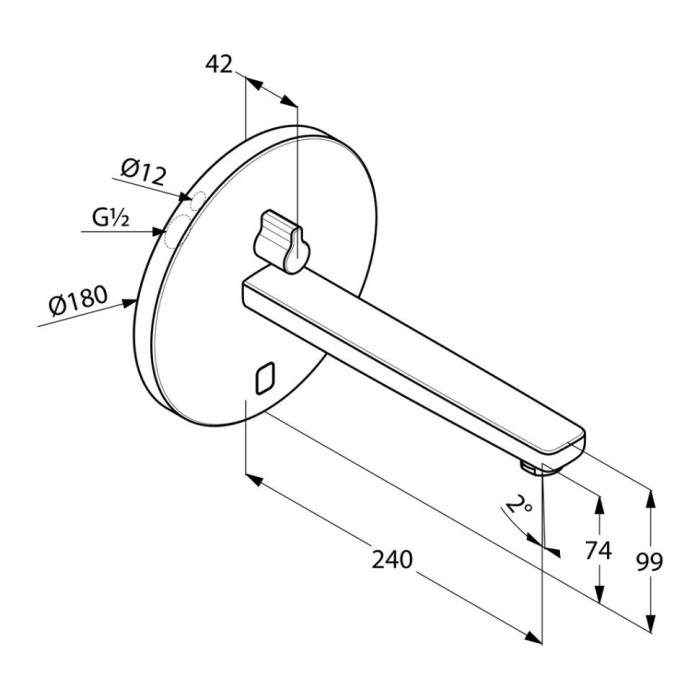 Электронный смеситель на умывальник, внешняя монтажная часть, рычаг регулировки температуры, для внутренней части 38 001 или 38 002, zenta sl Kludi, хром - 3840105