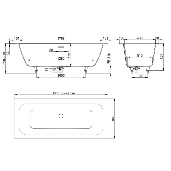 Ванна встраиваемая 191,1x80, матовая, Salini ORLANDA AXIS KIT арт. 103311MRH