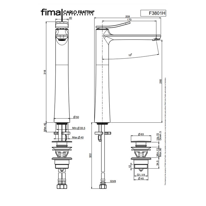 Fima Carlo Frattini Смеситель для раковины, 1 отв., с донным клапаном, Spillo Up, F3801/HCR цвет: хром