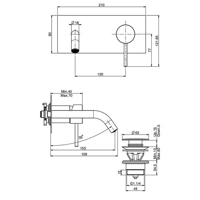 Fima Carlo Frattini Смеситель для раковины, встраиваемый, излив: 15см., Spillo Up, F3051WX9NS цвет: хром