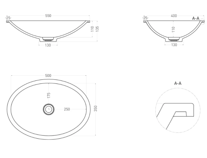 Раковина 55x40, матовая, Salini MAREA арт. 1802211M
