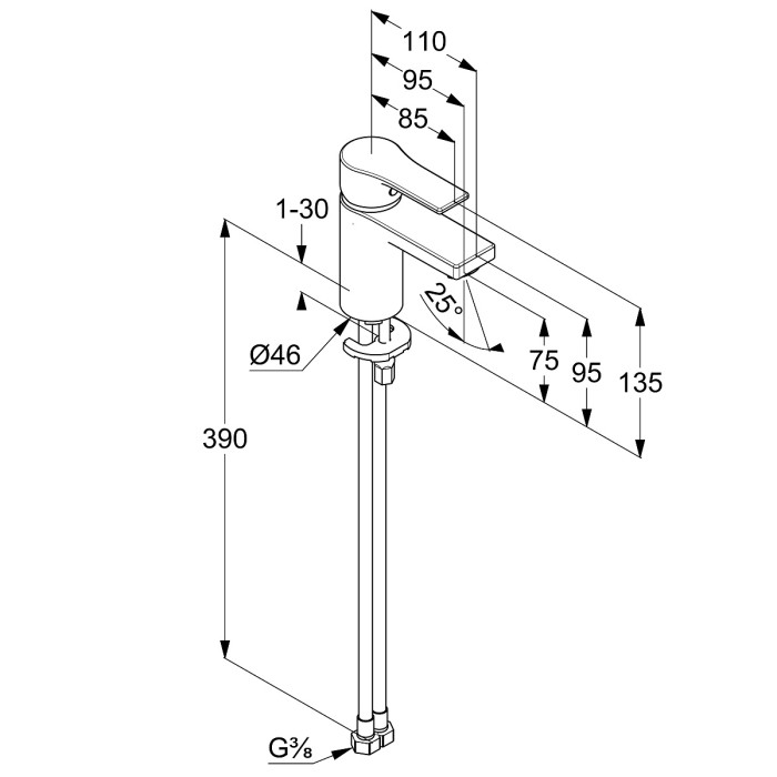 Однорычажный смеситель для раковины 75, холодная вода при центральном положении рычага, без донного клапана, zenta sl Kludi, хром - 483890565wr4