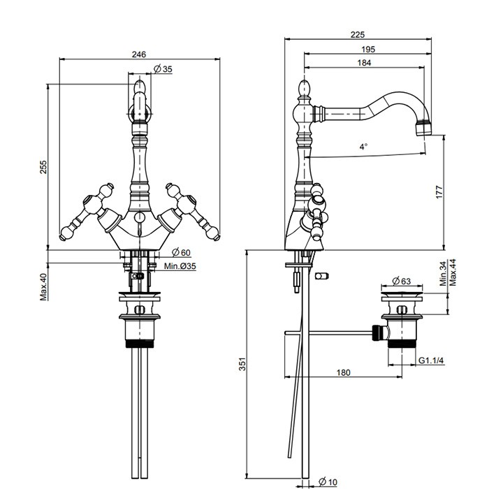 Fima Carlo Frattini Cмеситель для раковины, на 1 отв., с донным клапаном, Epoque, F5061OR цвет: золото
