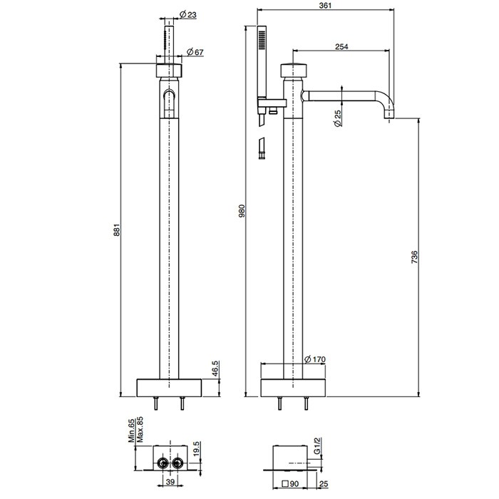 Fima Carlo Frattini Смеситель для ванны, напольный, с ручным душем, So, F3184/4NNS цвет: черный