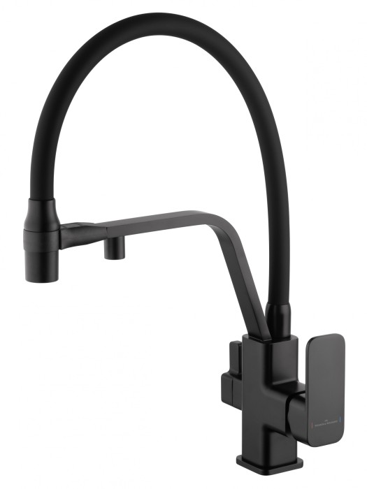 Смеситель для кухни с гибким изливом и подключением фильтра, Wonzon &amp; Woghand, WW-88458013-MB цвет: черный