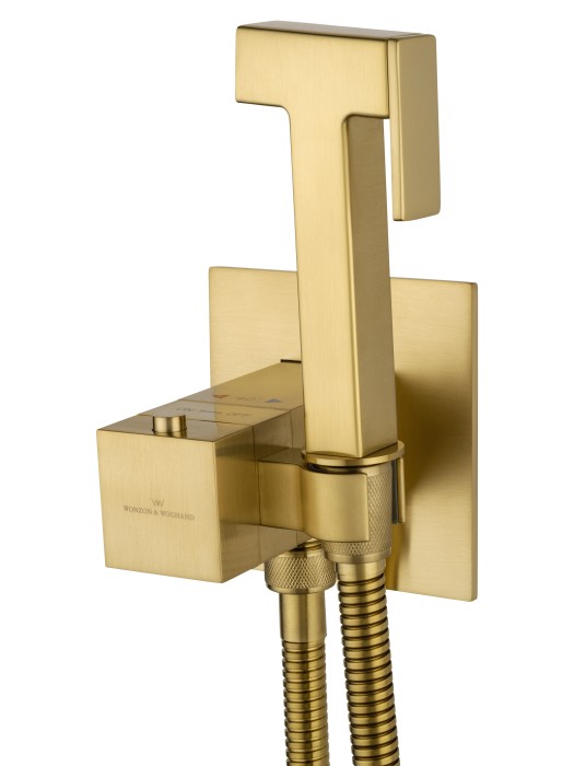 Смеситель с гигиеническим душем и термостатом встраиваемый, Wonzon & Woghand, WW-88829910-BG цвет: золото
