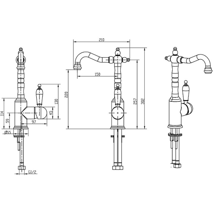 Смеситель для раковины, бронза, Crystal Boheme 282-CRST